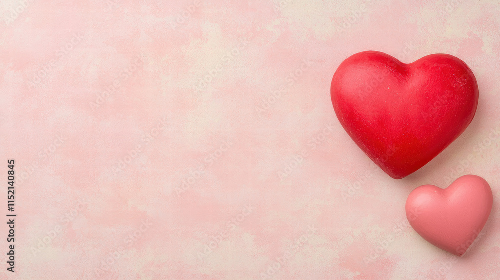 Valentine's Heart Love Concept. Two colorful hearts on a soft pink background. Valentine's Heart Love Concept. Two colorful hearts on a soft pink background.
