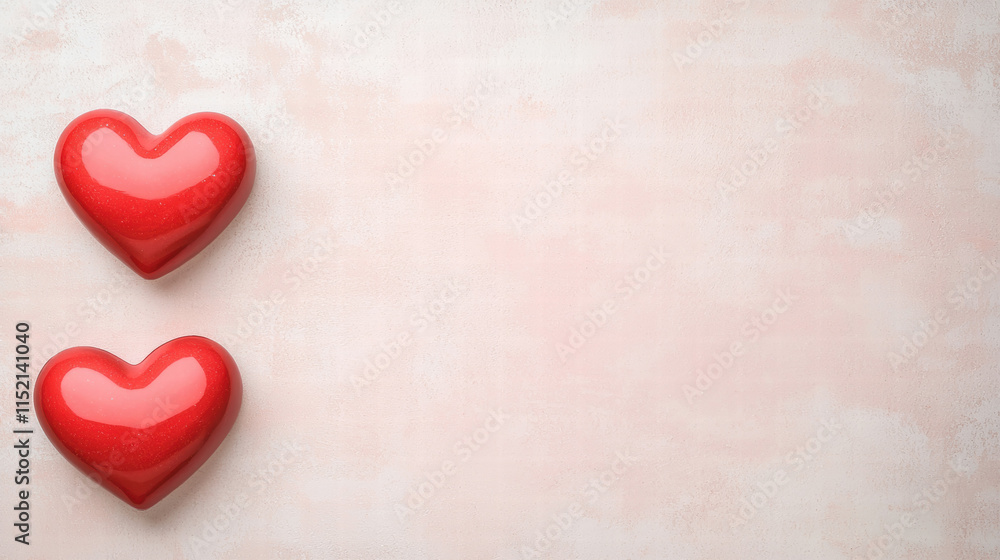 Fototapeta premium Valentine's Heart Love Concept. Two red hearts on a soft, light-colored background.