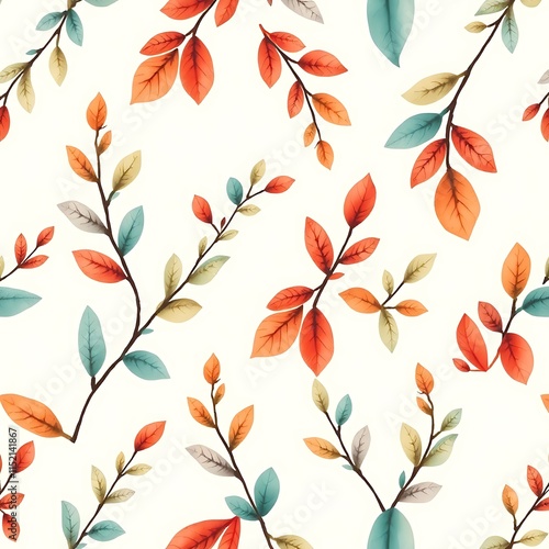 Autumn Leaves Watercolor Seamless Pattern:  A vibrant and delicate pattern of watercolor leaves in autumnal hues, perfect for adding a touch of nature to your designs. The soft.