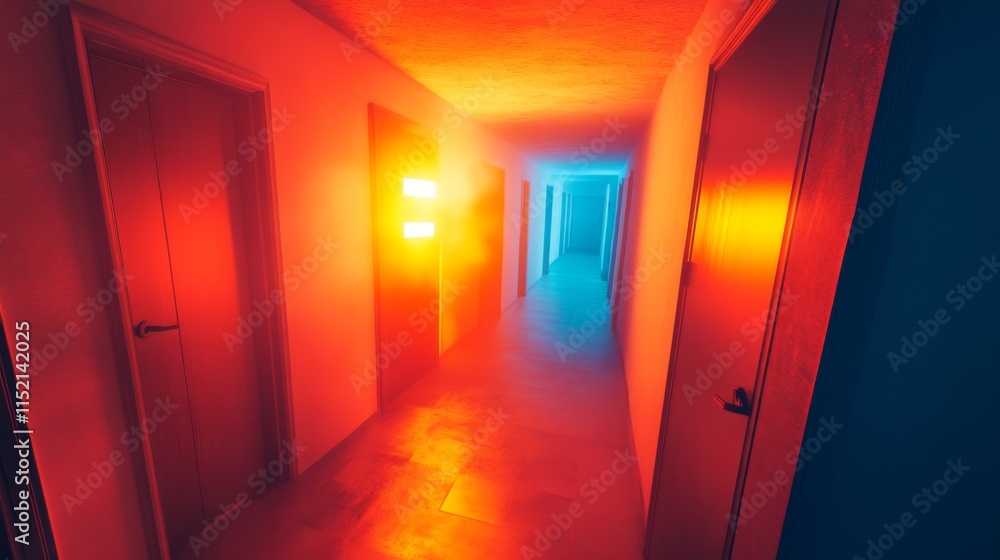 Bright Indoor Corridor with Evacuation Procedures Bright Indoor Corridor with Evacuation Procedures