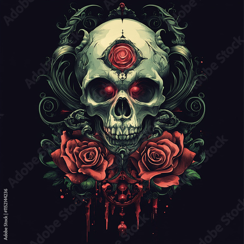 Skull and Rose Back illustration photo