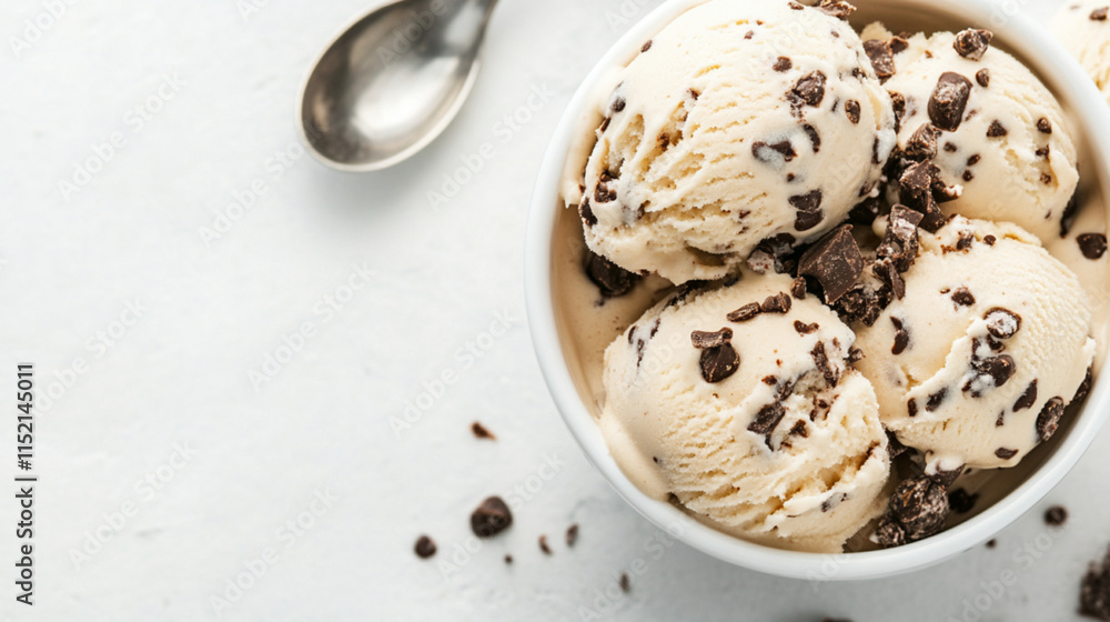 Close-Up of Creamy Vanilla Ice Cream with Chocolate Chips Close-Up of Creamy Vanilla Ice Cream with Chocolate Chips