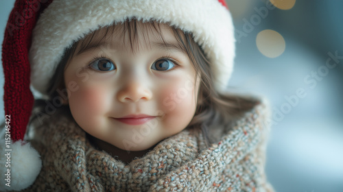 Banner with copy space, New Year, Christmas, Asian child