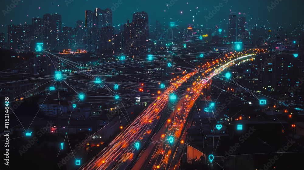 Smart digital city with connection cyber security network reciprocity over the cityscape . future smart wireless digital city and social media networking systems that connects people within the city Smart digital city with connection cyber security network reciprocity over the cityscape . future smart wireless digital city and social media networking systems that connects people within the city