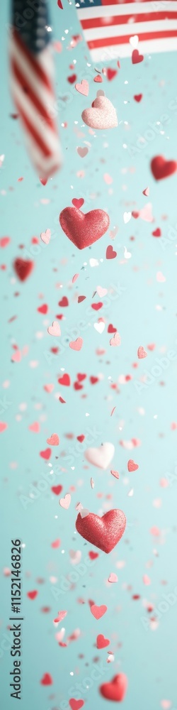 Festive Valentines Day Fireworks and Heart Confetti on Blue Background - Perfect for July 4th and New Years Celebrations Festive Valentines Day Fireworks and Heart Confetti on Blue Background - Perfect for July 4th and New Years Celebrations