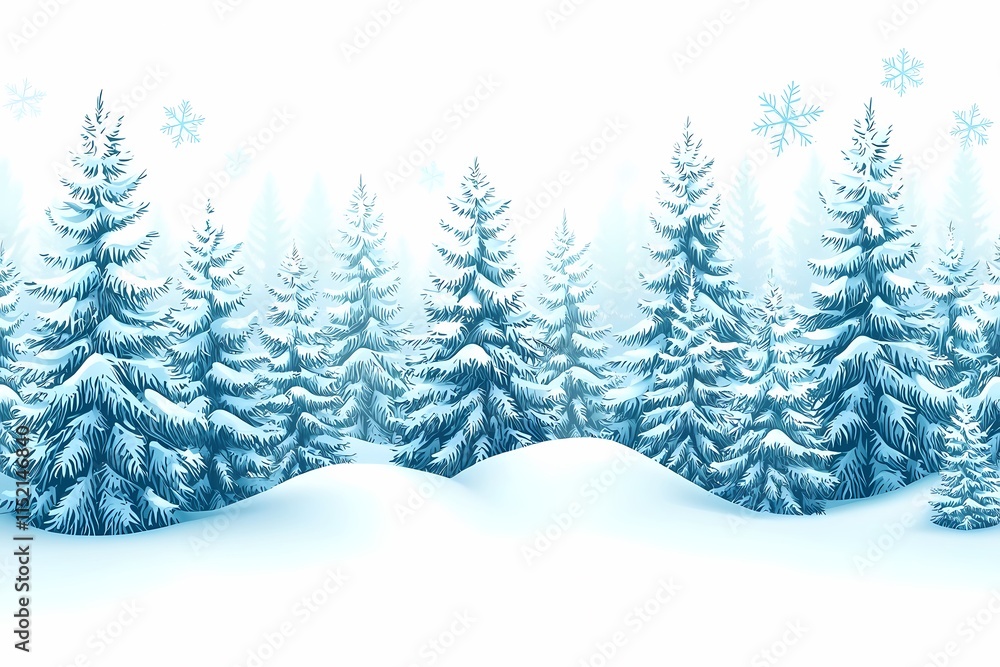 Obraz premium Snowy Winter Landscape with Snow-Covered Evergreen Trees
