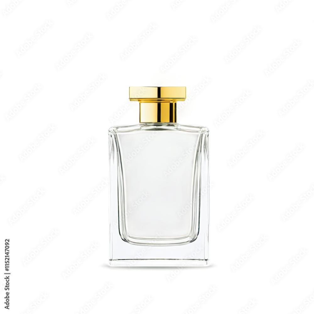 glass Perfume Bottle With Gold Cap And Sleek Design no label isolated on transparent background