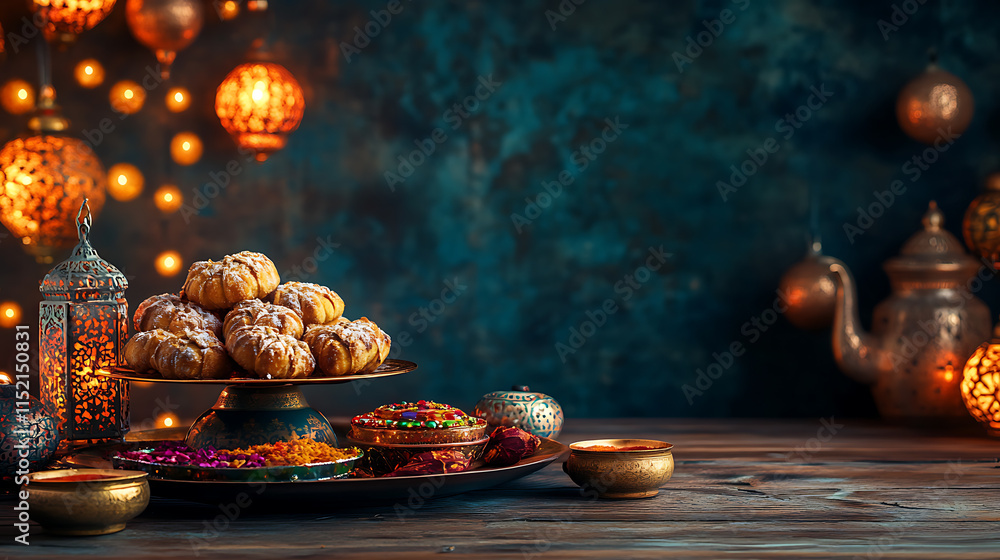 Festive Gift Boxes and Ornaments on a Wooden Table. A close-up view of intricately decorated gift boxes, various colors and patterns, arranged on a rustic wooden table.