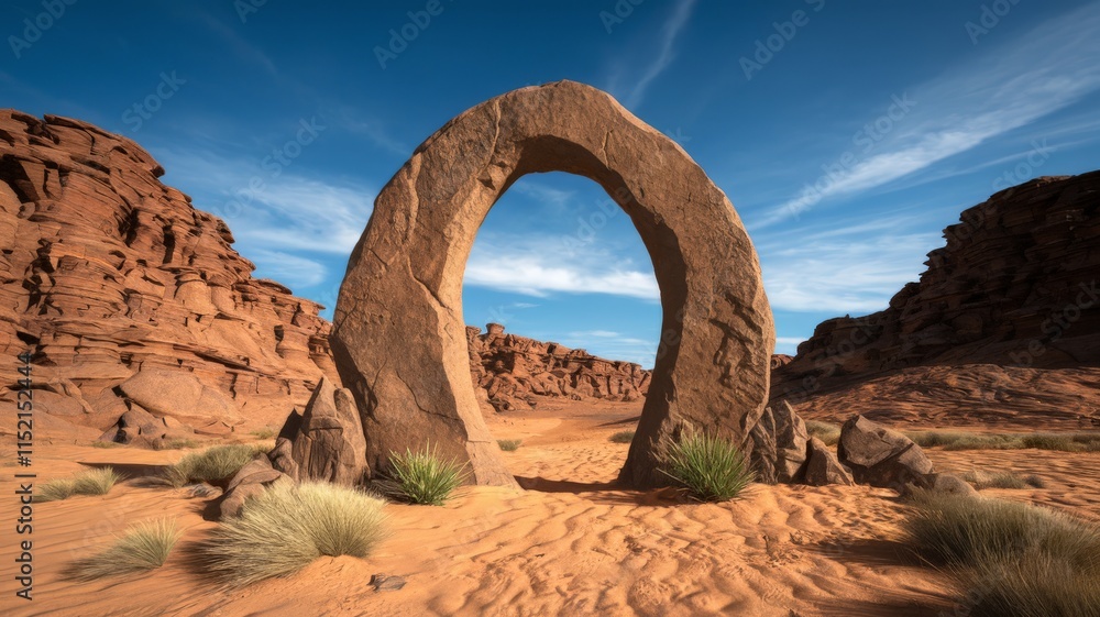 Landscape with stone portal in the middle of the desert. Landscape with stone portal in the middle of the desert.