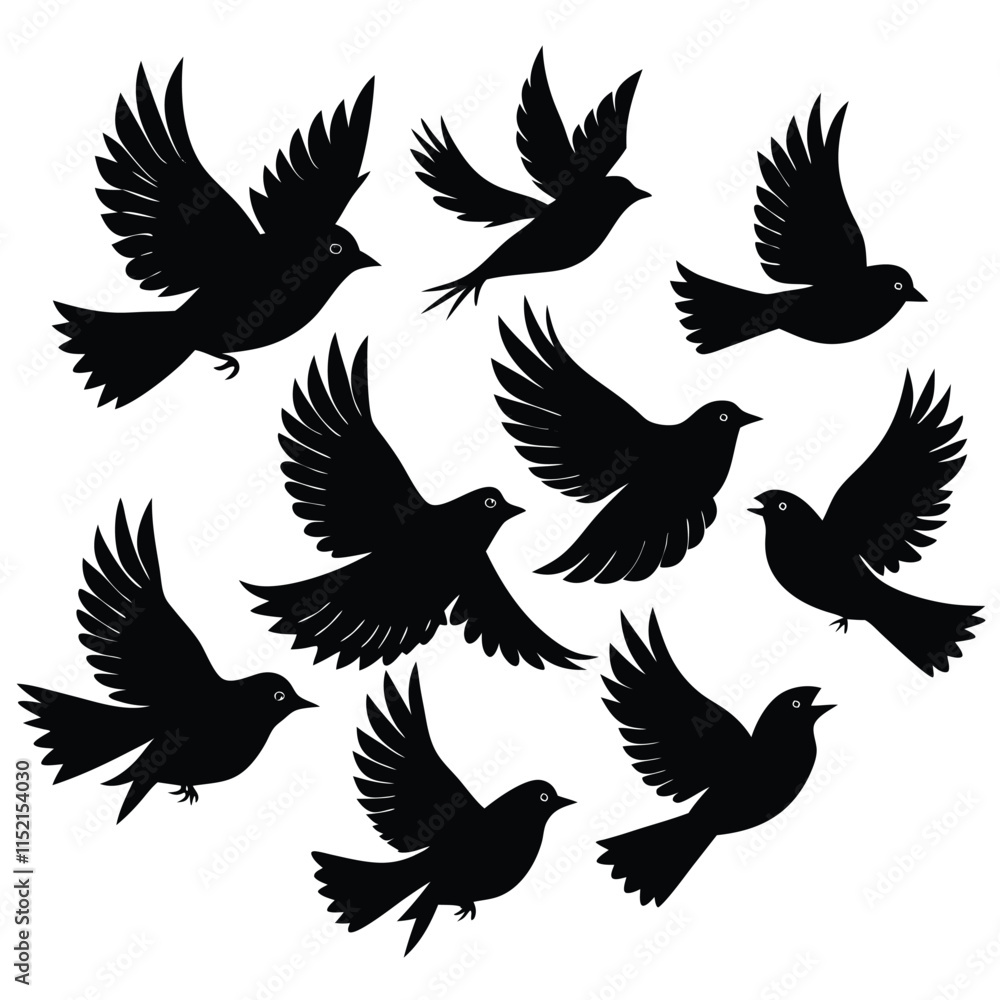 Set of black vector silhouettes of flying bird wings Set of black vector silhouettes of flying bird wings