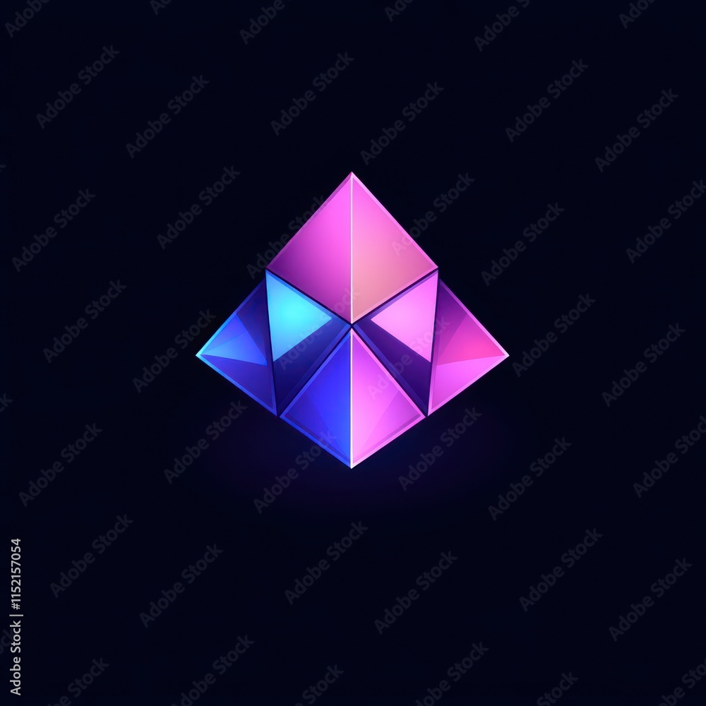 Abstract geometric pink and blue pyramid shape on dark background. Abstract geometric pink and blue pyramid shape on dark background.