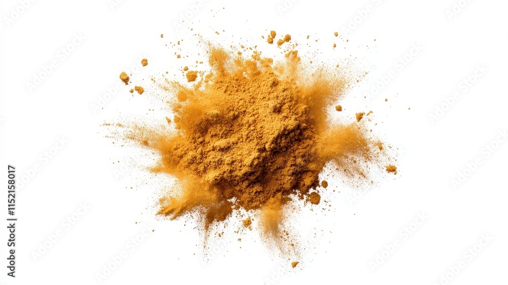A pile of yellow powder is scattered on a white background A pile of yellow powder is scattered on a white background
