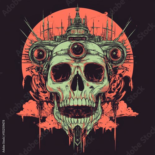 Skull and Ship illustration photo