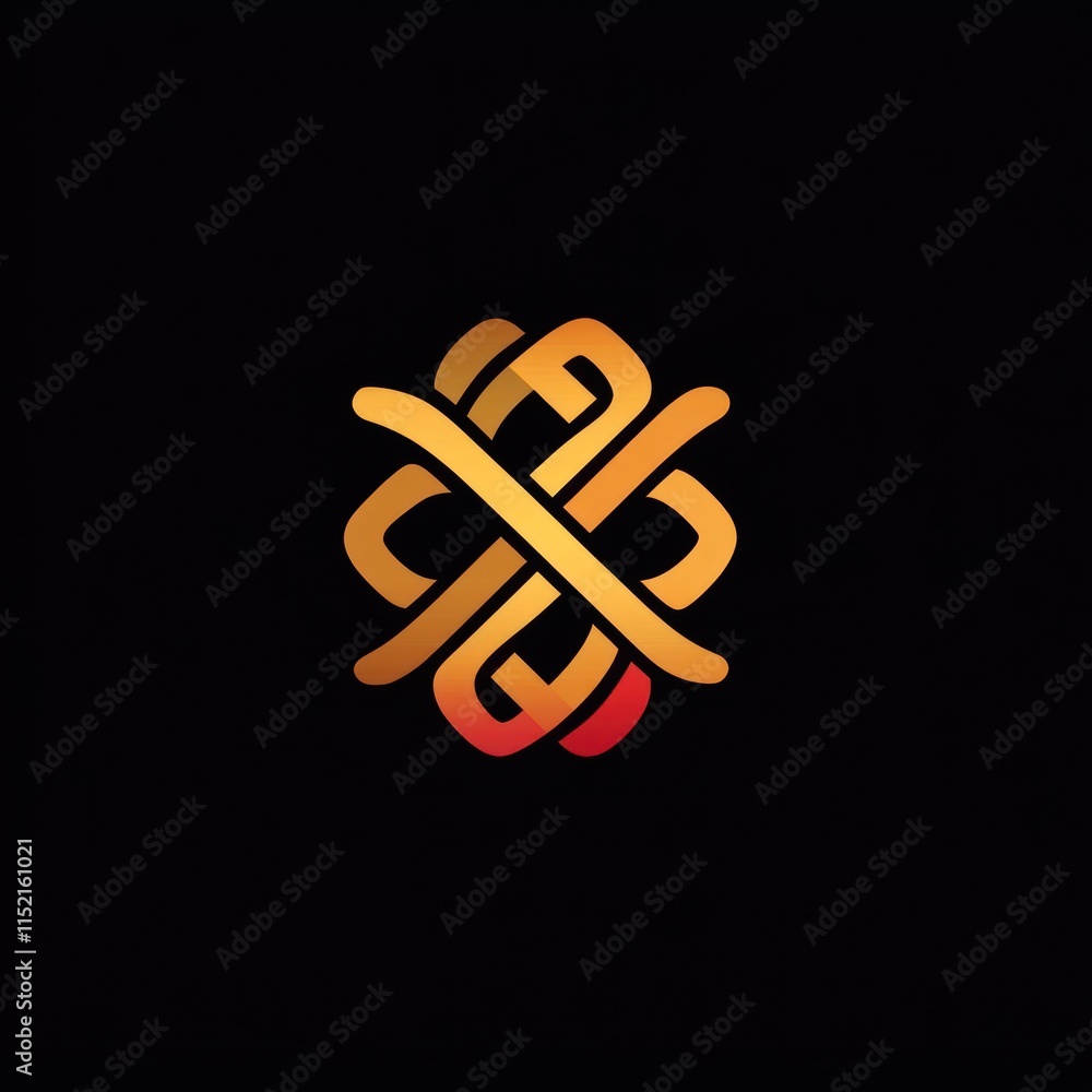 Abstract gold and red interwoven logo design on black background. Abstract gold and red interwoven logo design on black background.