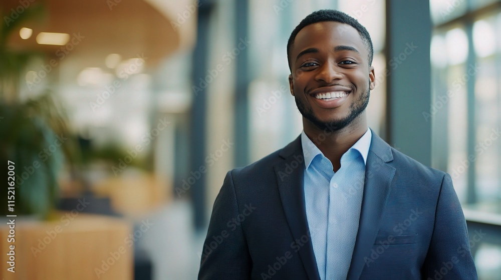 Young Businessman Smiling Confidently in Modern Office Environment Young Businessman Smiling Confidently in Modern Office Environment