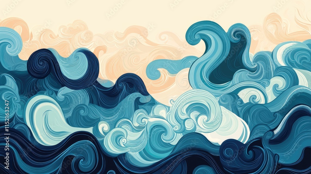 Fototapeta premium Abstract Ocean Waves Artistic Design Swirling Blues