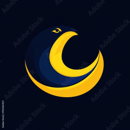 Abstract logo design featuring a stylized eagle head within a crescent moon shape. photo