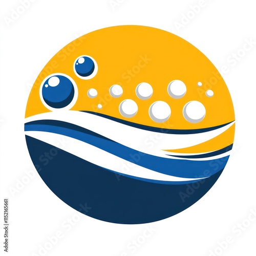 Abstract logo design featuring waves and bubbles, symbolizing purity, freshness, and cleanliness. photo