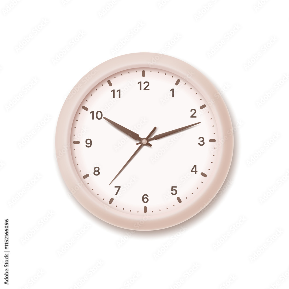 Wall clock in minimalistic 3d style. Classic design of simple wall analog clock. Vector illustration. Wall clock in minimalistic 3d style. Classic design of simple wall analog clock. Vector illustration.