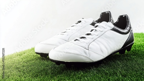 Stylish white and black soccer cleats on a grassy surface, perfect for any athlete. photo