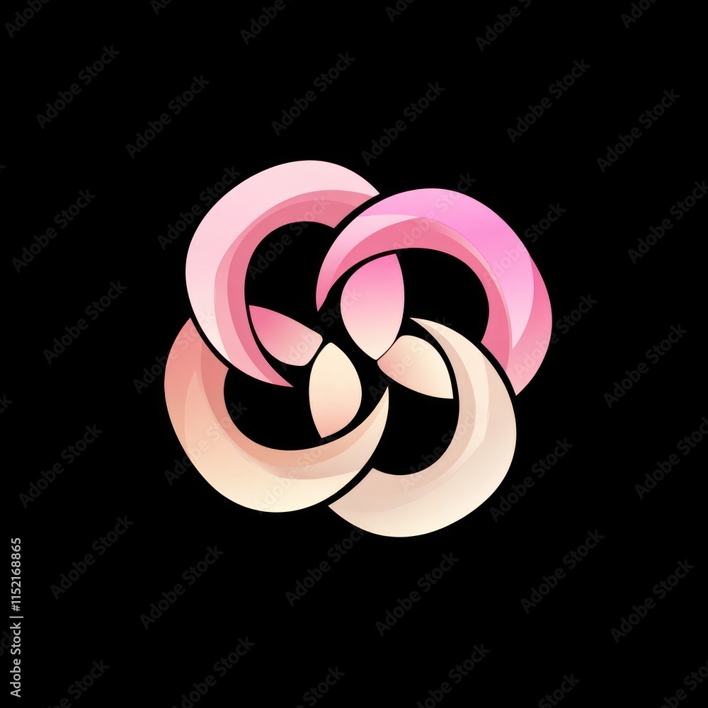 Fototapeta premium Abstract pink and peach flower design on black background.