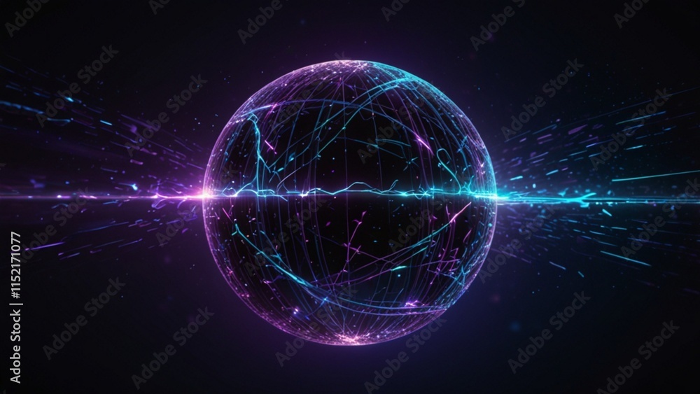 Glowing orb with digital floating fragments. Glowing orb with digital floating fragments.