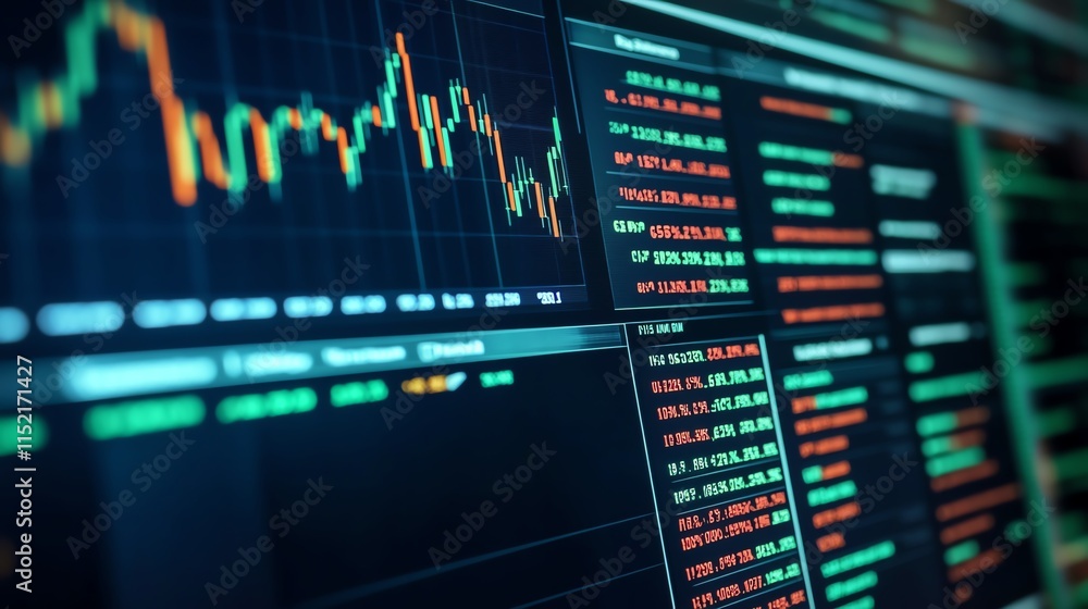 Stock market data on digital screen, showcasing financial trends and market analysis. Stock market data on digital screen, showcasing financial trends and market analysis.