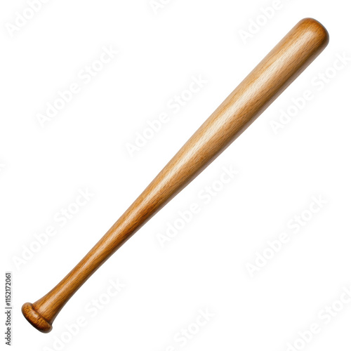 Wooden baseball bat on white background, highlighting its smooth texture and classic design, ideal for sports equipment or memorabilia.