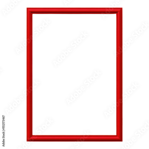 Red rectangular picture frame isolated on white background. Perfect for artwork, photography, interior decoration.