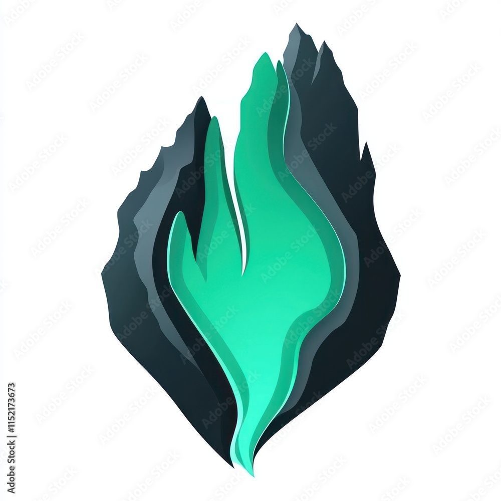 Abstract teal and gray layered paper cut mountain peak design. Abstract teal and gray layered paper cut mountain peak design.