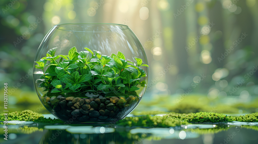 Florarium, aquarium with flowers, banner with copy space, floristry Florarium, aquarium with flowers, banner with copy space, floristry