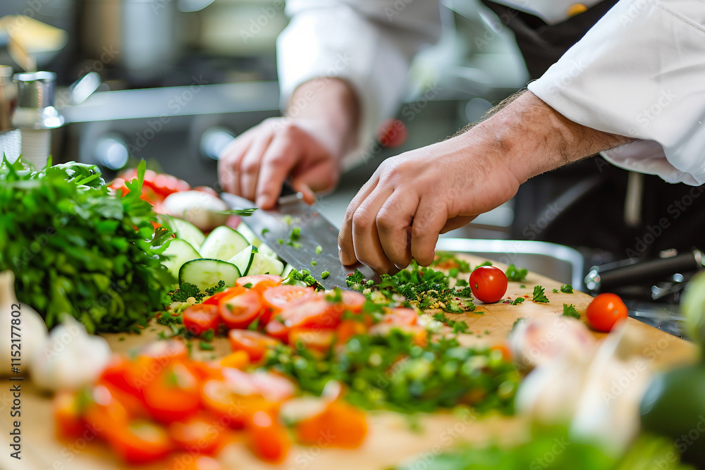Chef preparing a gourmet meal in a restaurant kitchen generative AI Chef preparing a gourmet meal in a restaurant kitchen generative AI