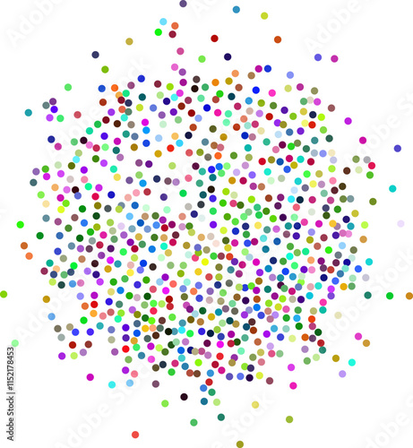 Circle created from colorful glitter dots. Multicolor stippled dots background. Ideal for festive and artistic designs, the sparkling dots form a visually stunning and eye-catching composition.