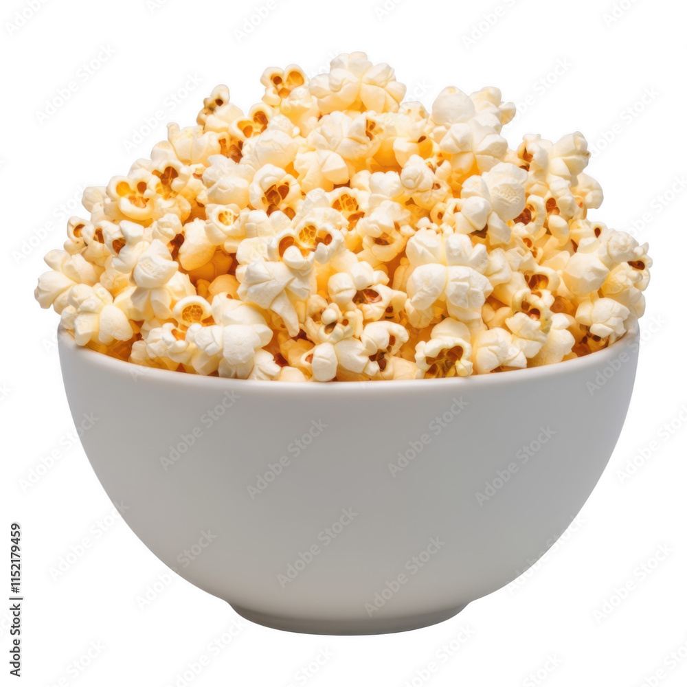 A white bowl brimming with freshly popped popcorn, capturing a delicious snack moment in high resolution. A white bowl brimming with freshly popped popcorn, capturing a delicious snack moment in high resolution.