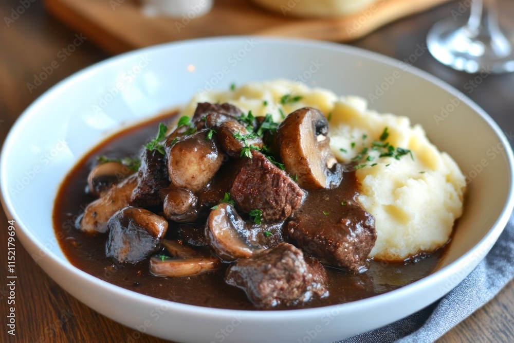 Beef Stew with Mushrooms and Mashed Potatoes Beef Stew with Mushrooms and Mashed Potatoes