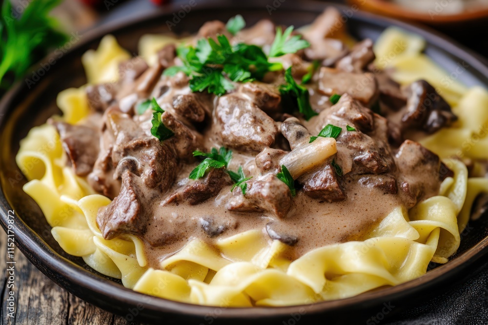 Creamy Beef Stroganoff Served Over Egg Noodles Creamy Beef Stroganoff Served Over Egg Noodles