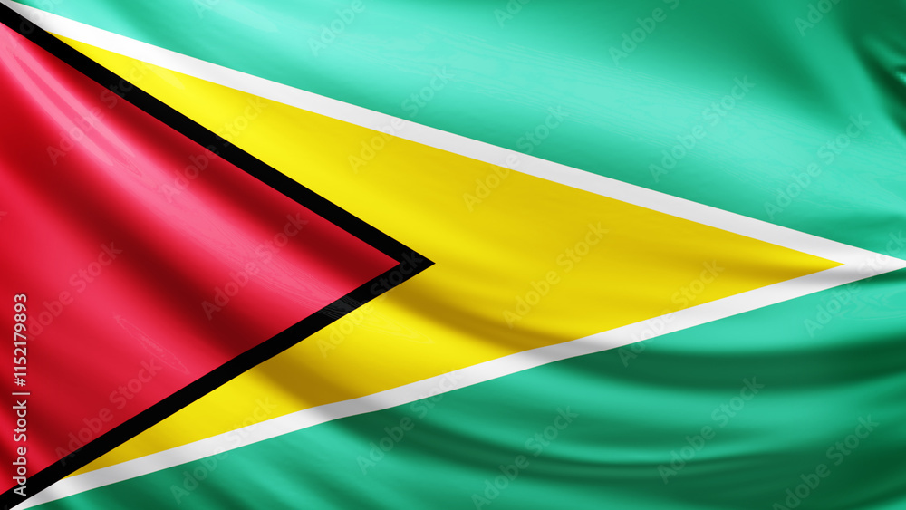 Obraz premium Guyana flag picture, close-up shot of Guyana nation flag, america, animated flag background photo, 3D photo of a flag, national symbol of american country, patriotism, full screen