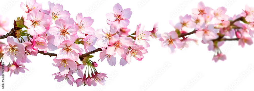 Fresh bright pink cherry blossom flowers on tree branches in spring