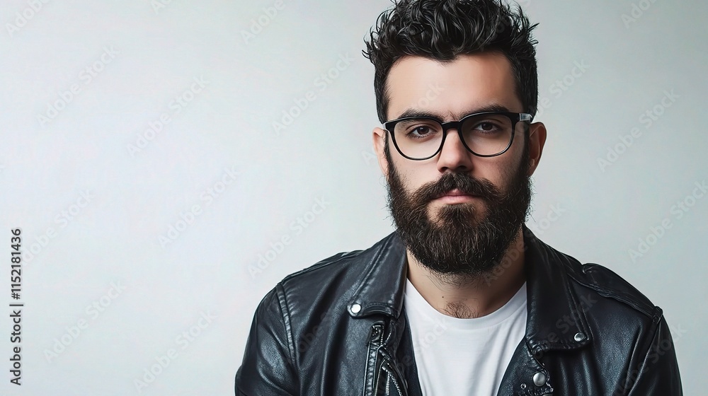 Obraz premium Stylish Portrait of a Handsome Bearded Man Wearing Glasses