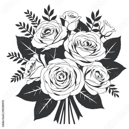 Black and white bouquet of roses