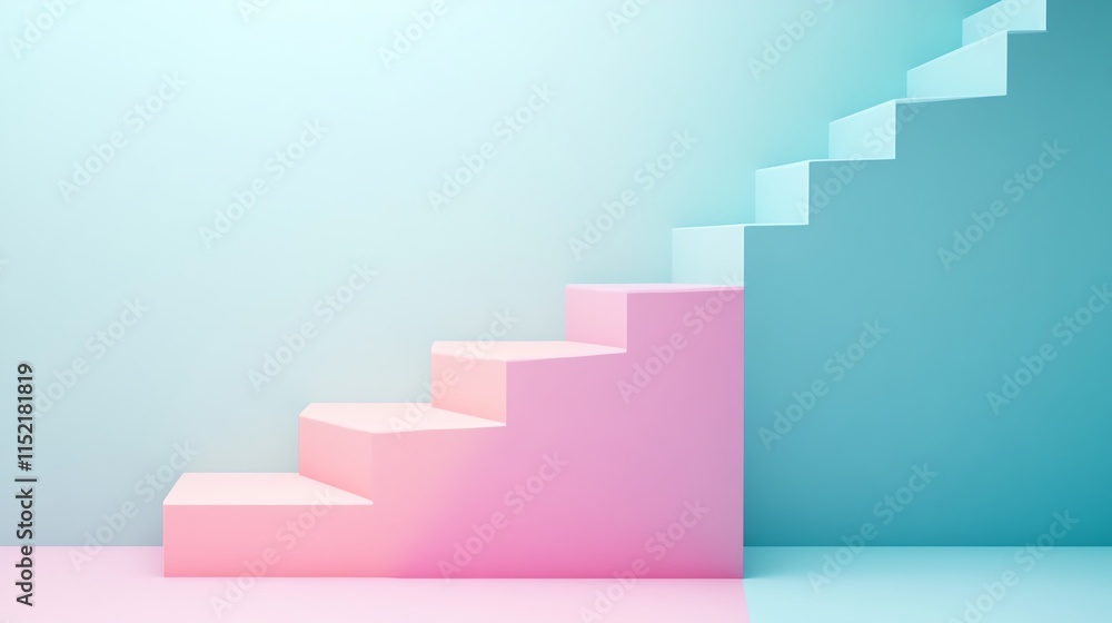 A modern abstract staircase in pastel colors, symbolizing growth, progress, and creativity in design. A modern abstract staircase in pastel colors, symbolizing growth, progress, and creativity in design.