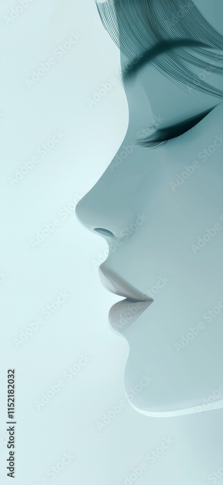 Profile of a woman with closed eyes, highlighting flawless facial features while radiating tranquility and beauty in a clean, minimalist style, evoking a sense of serenity and elegance Profile of a woman with closed eyes, highlighting flawless facial features while radiating tranquility and beauty in a clean, minimalist style, evoking a sense of serenity and elegance