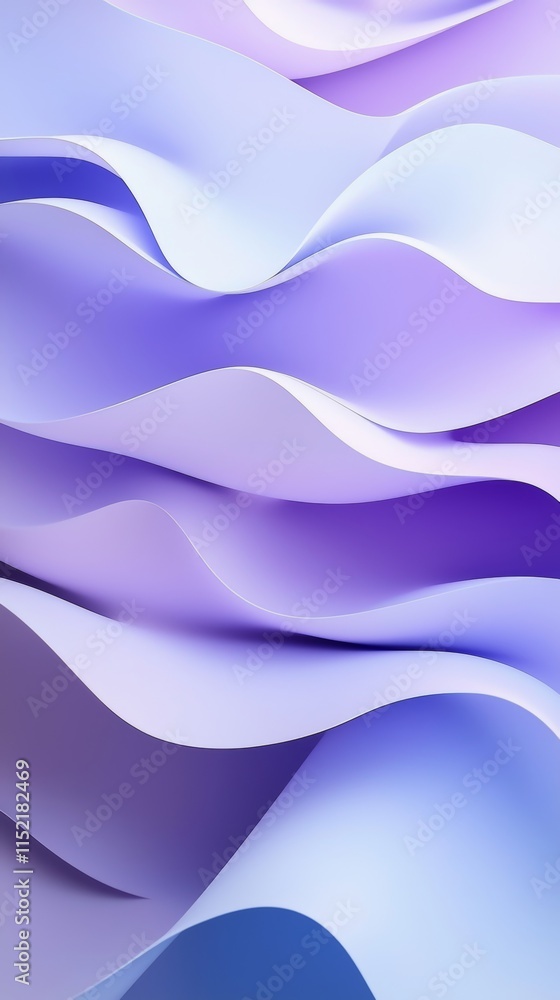 Fototapeta premium Abstract waves in purple and blue hues are creating a dynamic and flowing pattern, resembling soft, undulating fabric or liquid forms, with a vertical orientation