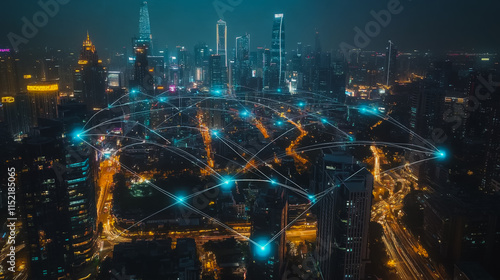 Wallpaper Mural Smart digital city with connection cyber security network reciprocity over the cityscape . future smart wireless digital city and social media networking systems that connects people within the city Torontodigital.ca