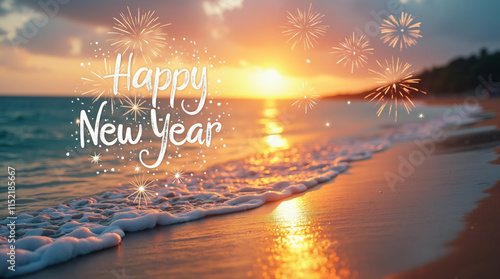 Fototapeta Naklejka Na Ścianę i Meble -  happy new year, beach, banner