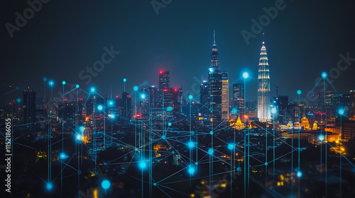 Wallpaper Mural Smart digital city with connection cyber security network reciprocity over the cityscape . future smart wireless digital city and social media networking systems that connects people within the city Torontodigital.ca