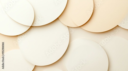 A collection of overlapping circular shapes in soft, neutral colors create a modern, abstract background.