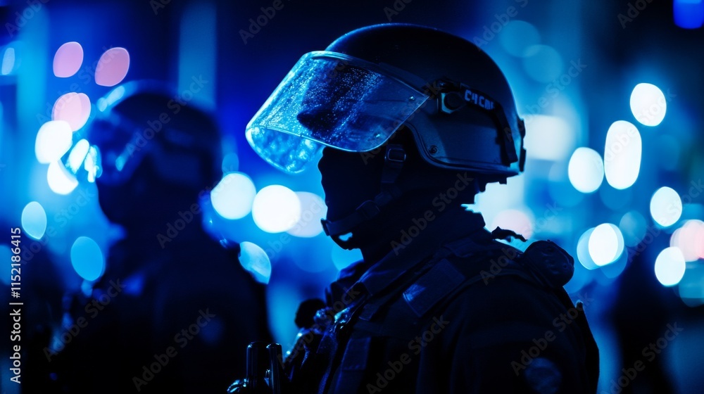 Officers on Duty in Urban Setting at Night Officers on Duty in Urban Setting at Night