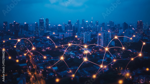 Wallpaper Mural Smart digital city with connection cyber security network reciprocity over the cityscape . future smart wireless digital city and social media networking systems that connects people within the city Torontodigital.ca