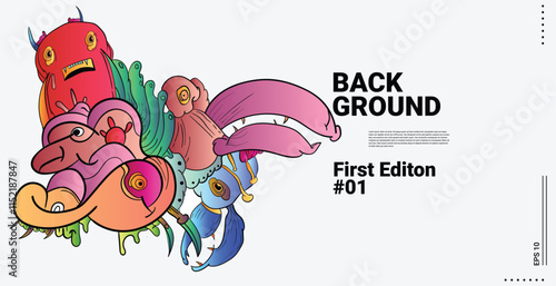 Happy Halloween. Landing page template. Web design.Cute cartoon monster character. Flat design. Illustration.